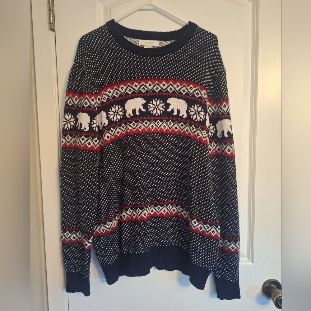 Men's Navy and Red Polar Bear Crewneck Sweater